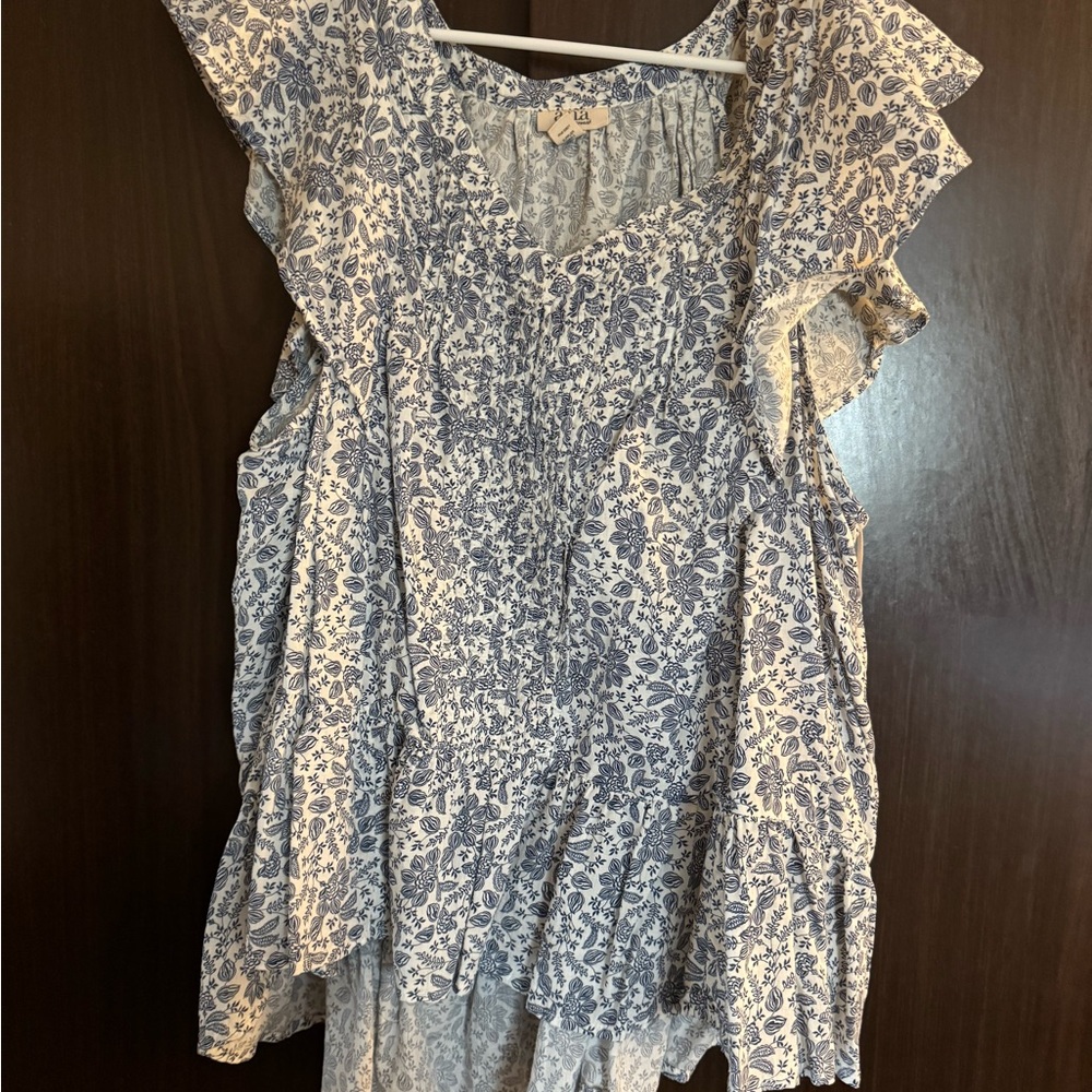 a.n.a Blue and White Floral Blouse